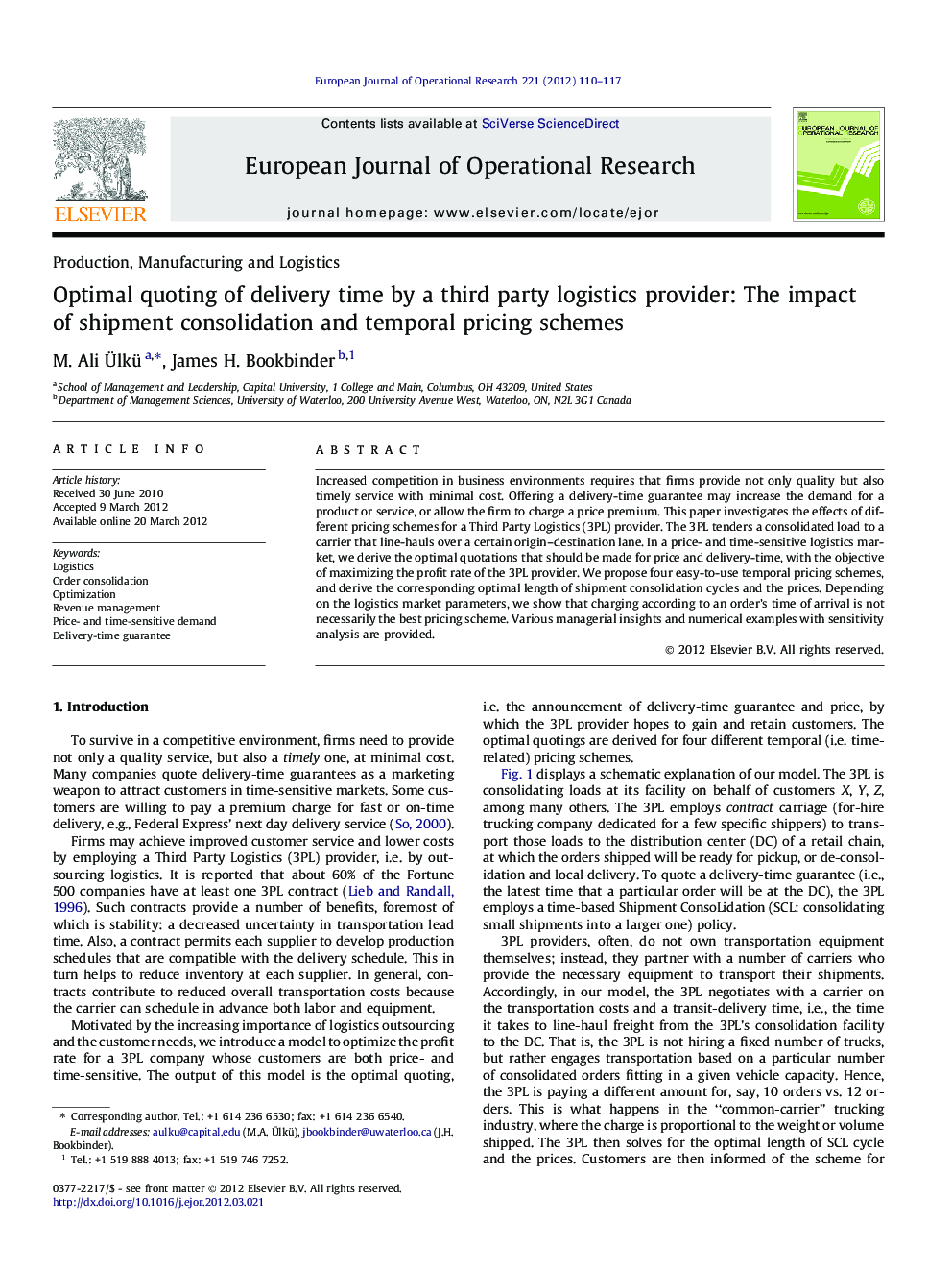 Optimal quoting of delivery time by a third party logistics provider: The impact of shipment consolidation and temporal pricing schemes