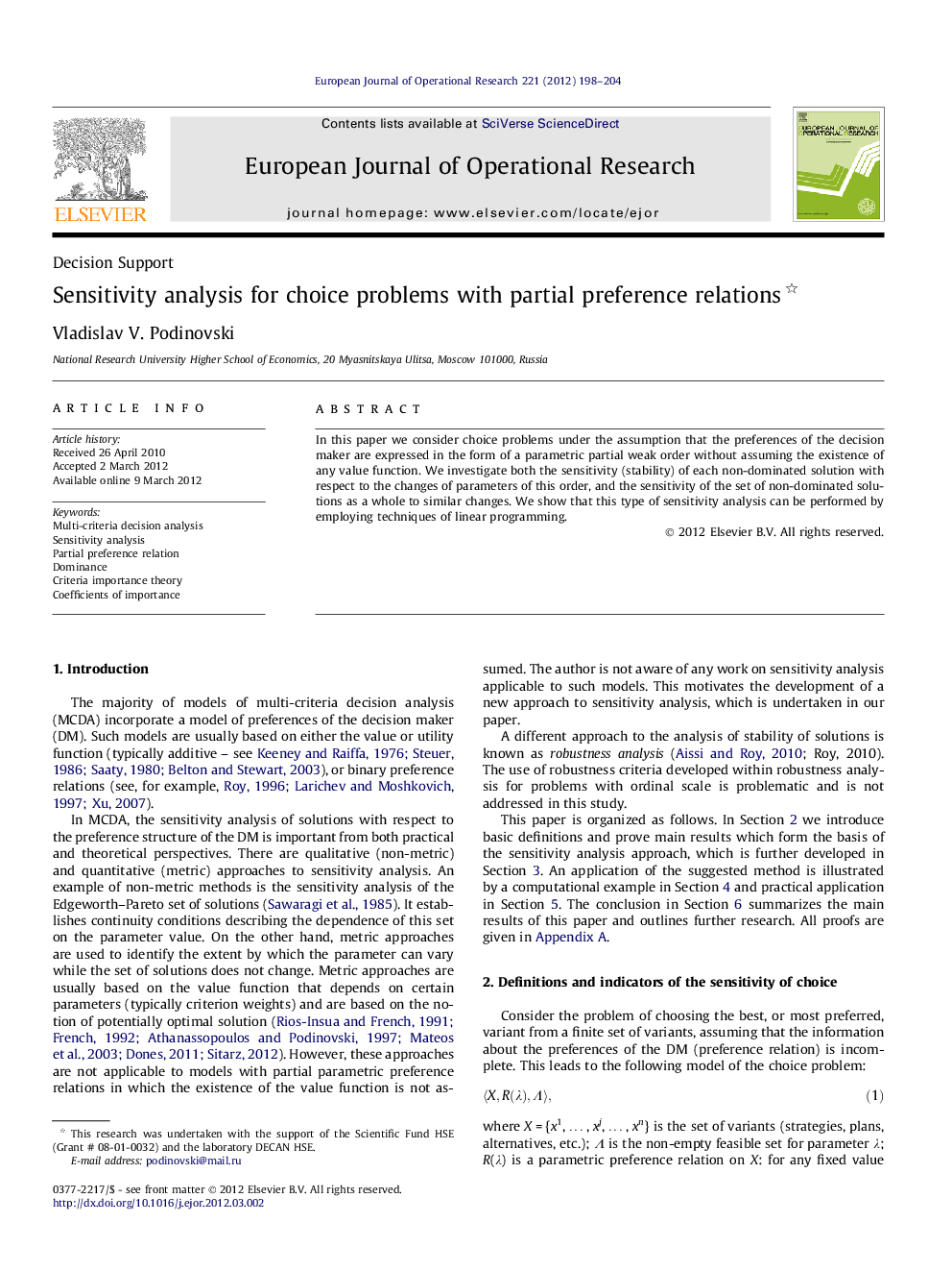 Sensitivity analysis for choice problems with partial preference relations 