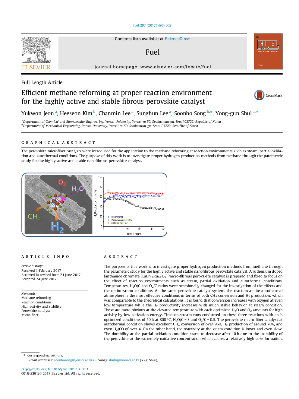 Efficient methane reforming at proper reaction environment for the highly active and stable fibrous perovskite catalyst