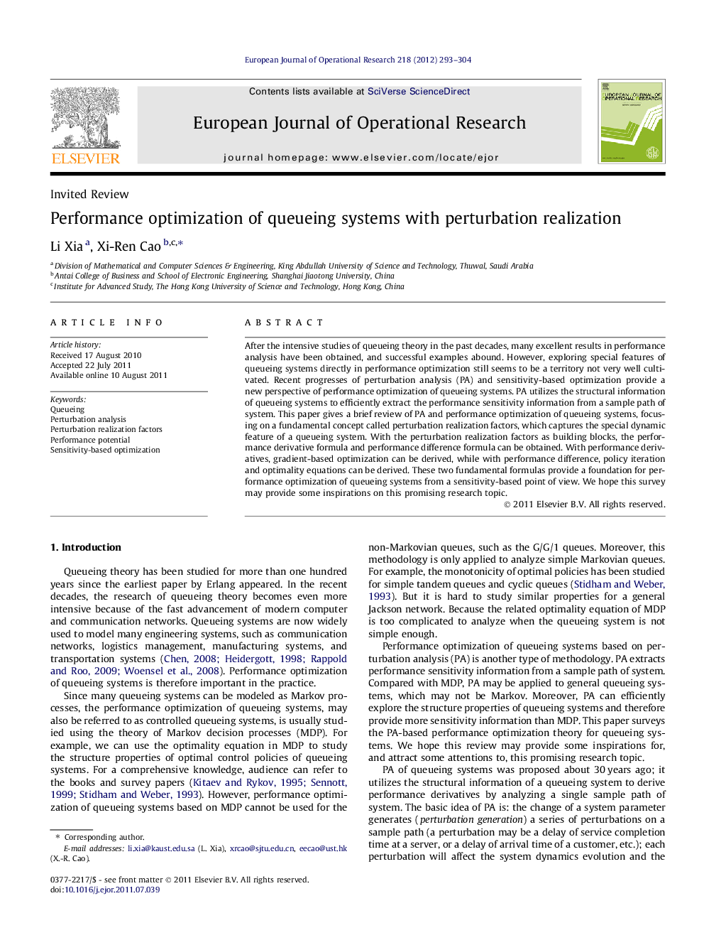 Performance optimization of queueing systems with perturbation realization