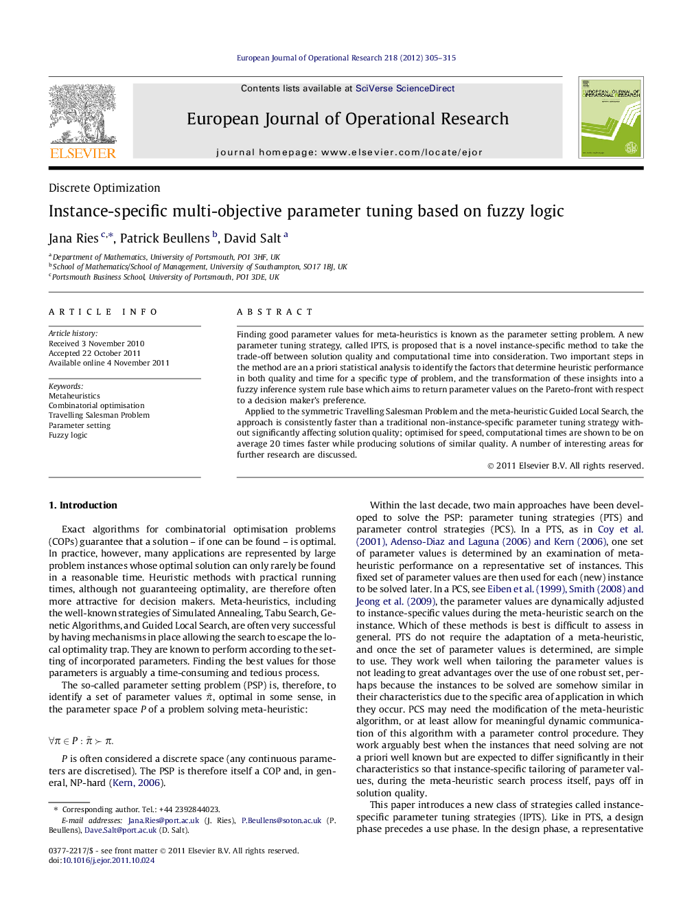 Instance-specific multi-objective parameter tuning based on fuzzy logic