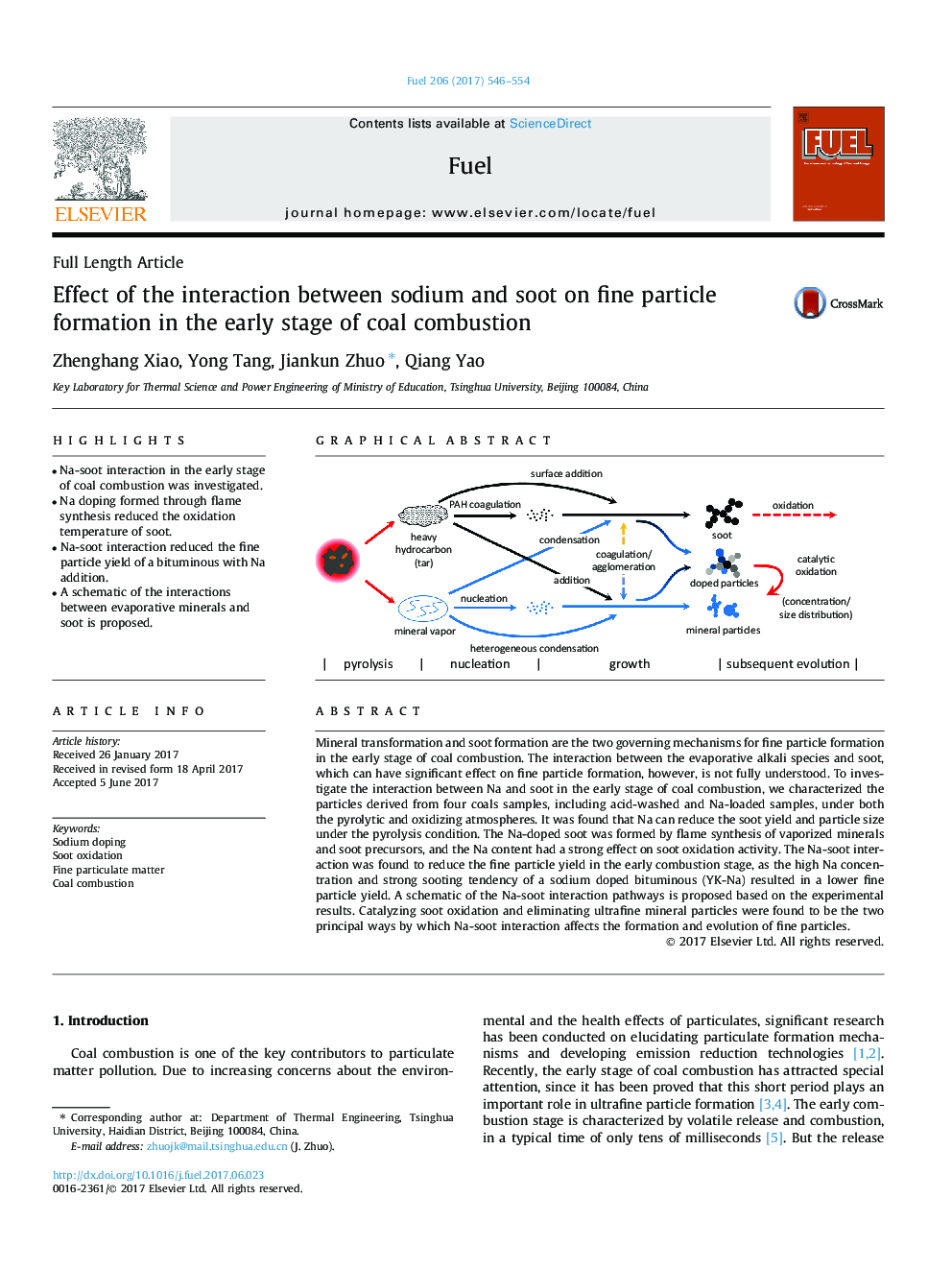 Effect of the interaction between sodium and soot on fine particle formation in the early stage of coal combustion