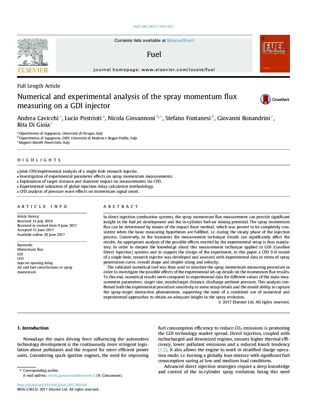 Numerical and experimental analysis of the spray momentum flux measuring on a GDI injector