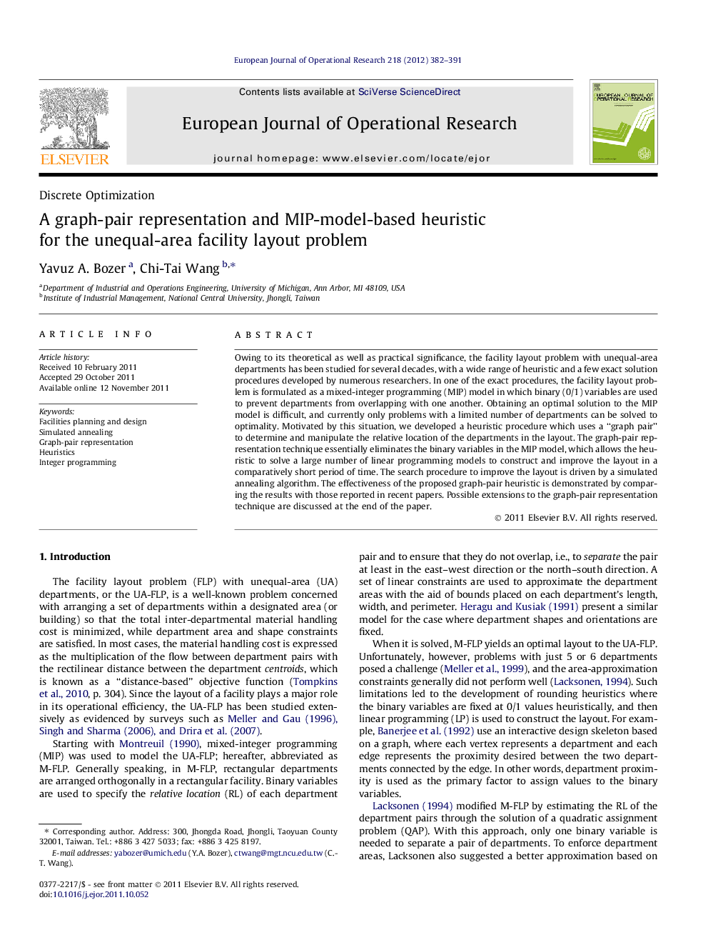 A graph-pair representation and MIP-model-based heuristic for the unequal-area facility layout problem