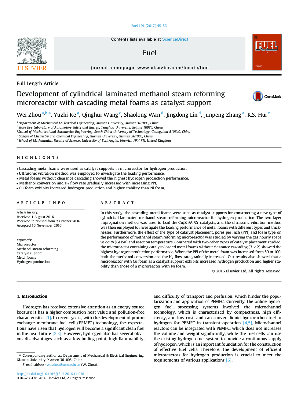 Development of cylindrical laminated methanol steam reforming microreactor with cascading metal foams as catalyst support