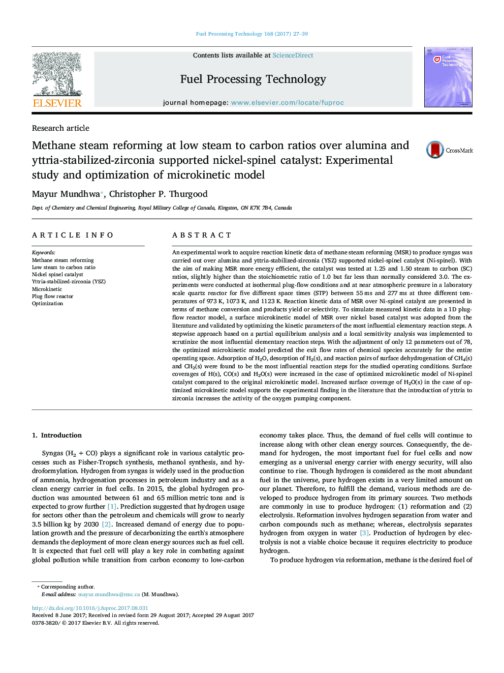 Methane steam reforming at low steam to carbon ratios over alumina and yttria-stabilized-zirconia supported nickel-spinel catalyst: Experimental study and optimization of microkinetic model