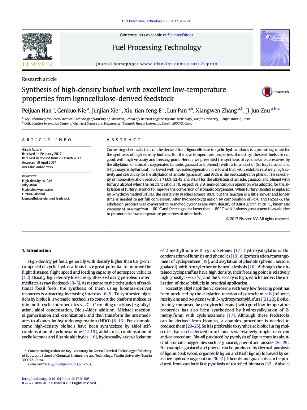 Synthesis of high-density biofuel with excellent low-temperature properties from lignocellulose-derived feedstock