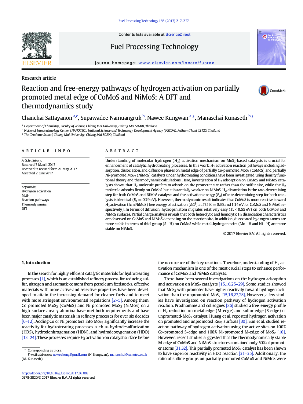 Reaction and free-energy pathways of hydrogen activation on partially promoted metal edge of CoMoS and NiMoS: A DFT and thermodynamics study