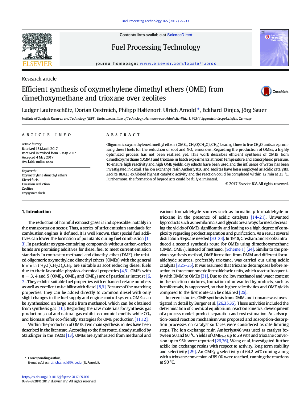 Efficient synthesis of oxymethylene dimethyl ethers (OME) from dimethoxymethane and trioxane over zeolites