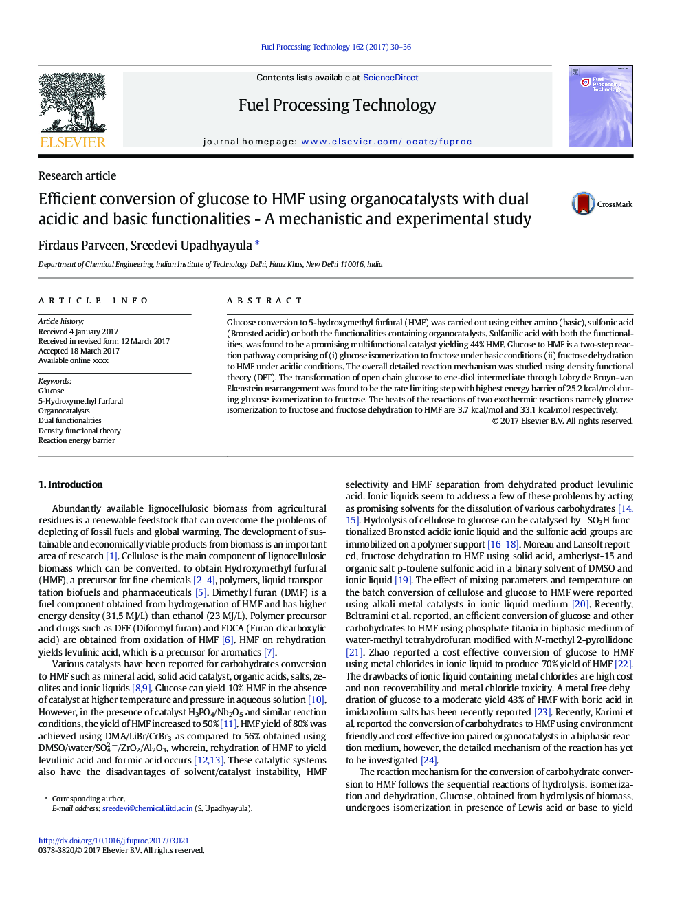 Efficient conversion of glucose to HMF using organocatalysts with dual acidic and basic functionalities - A mechanistic and experimental study