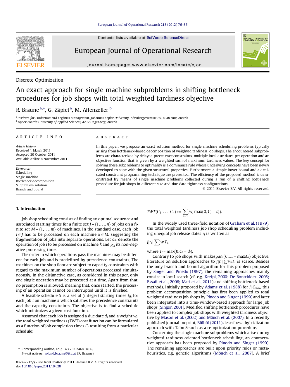 An exact approach for single machine subproblems in shifting bottleneck procedures for job shops with total weighted tardiness objective