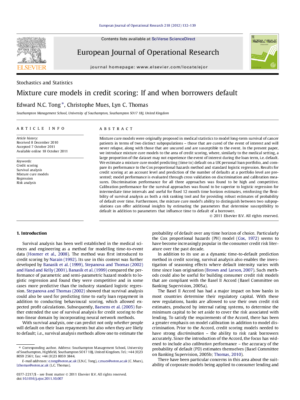 Mixture cure models in credit scoring: If and when borrowers default