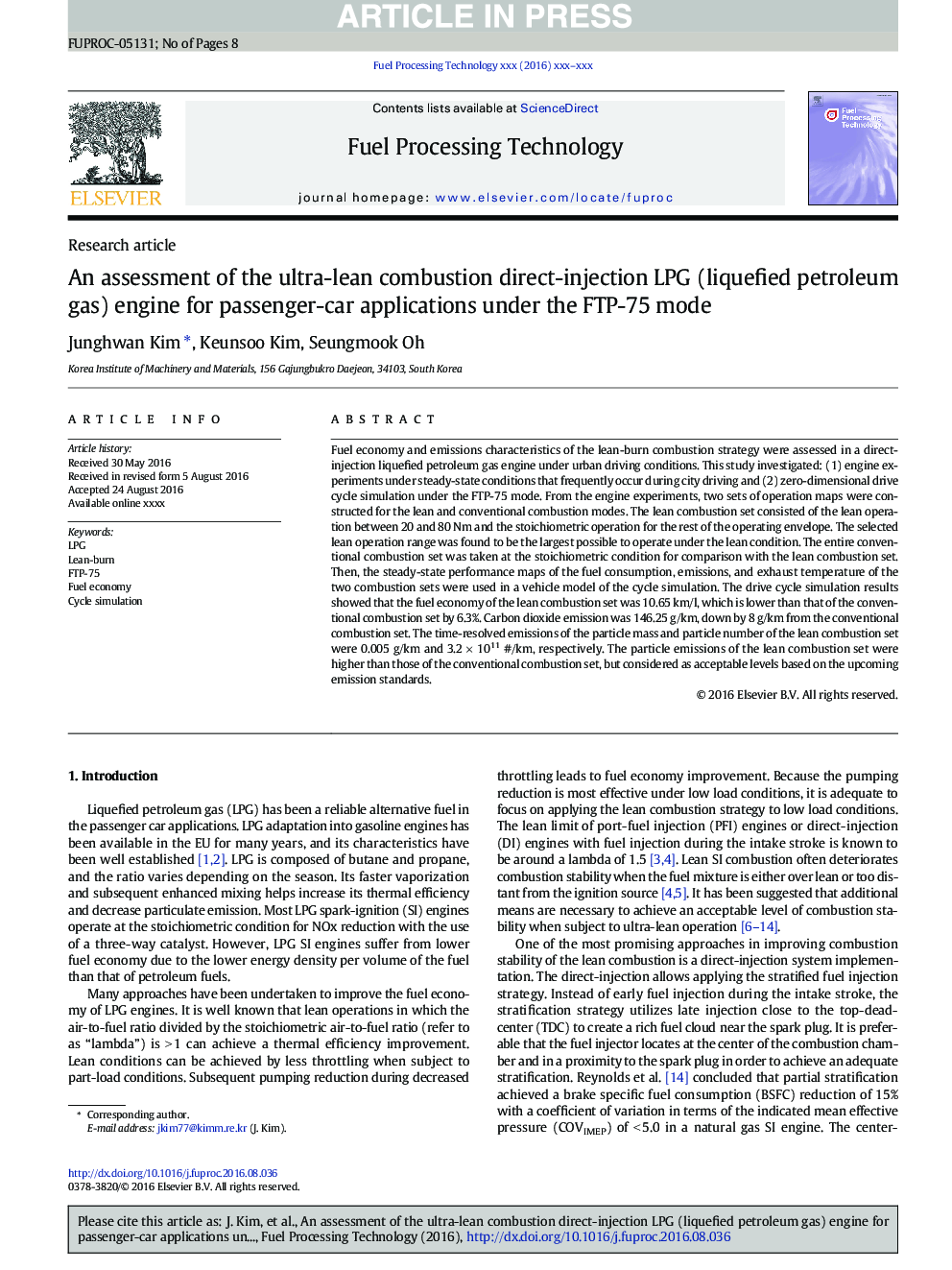 An assessment of the ultra-lean combustion direct-injection LPG (liquefied petroleum gas) engine for passenger-car applications under the FTP-75 mode