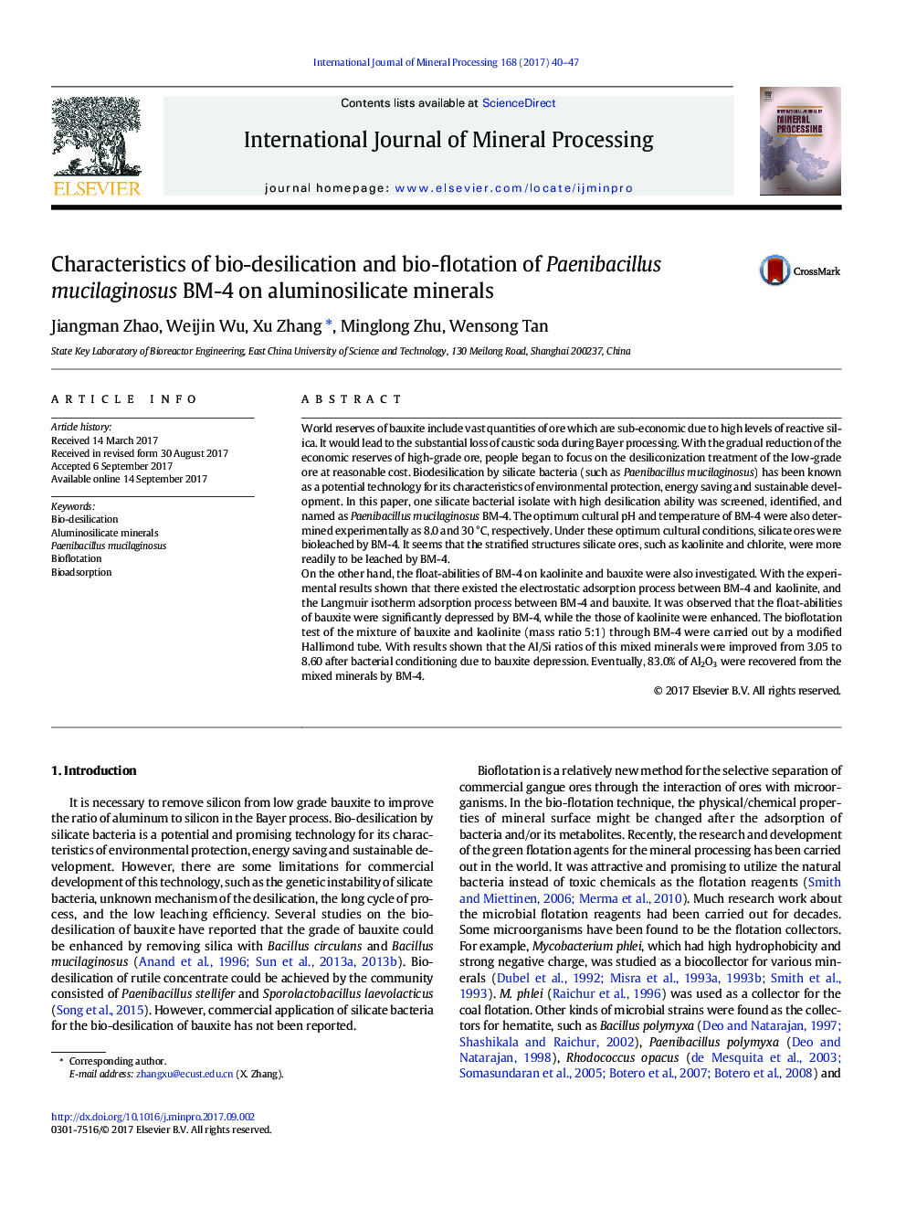 Characteristics of bio-desilication and bio-flotation of Paenibacillus mucilaginosus BM-4 on aluminosilicate minerals