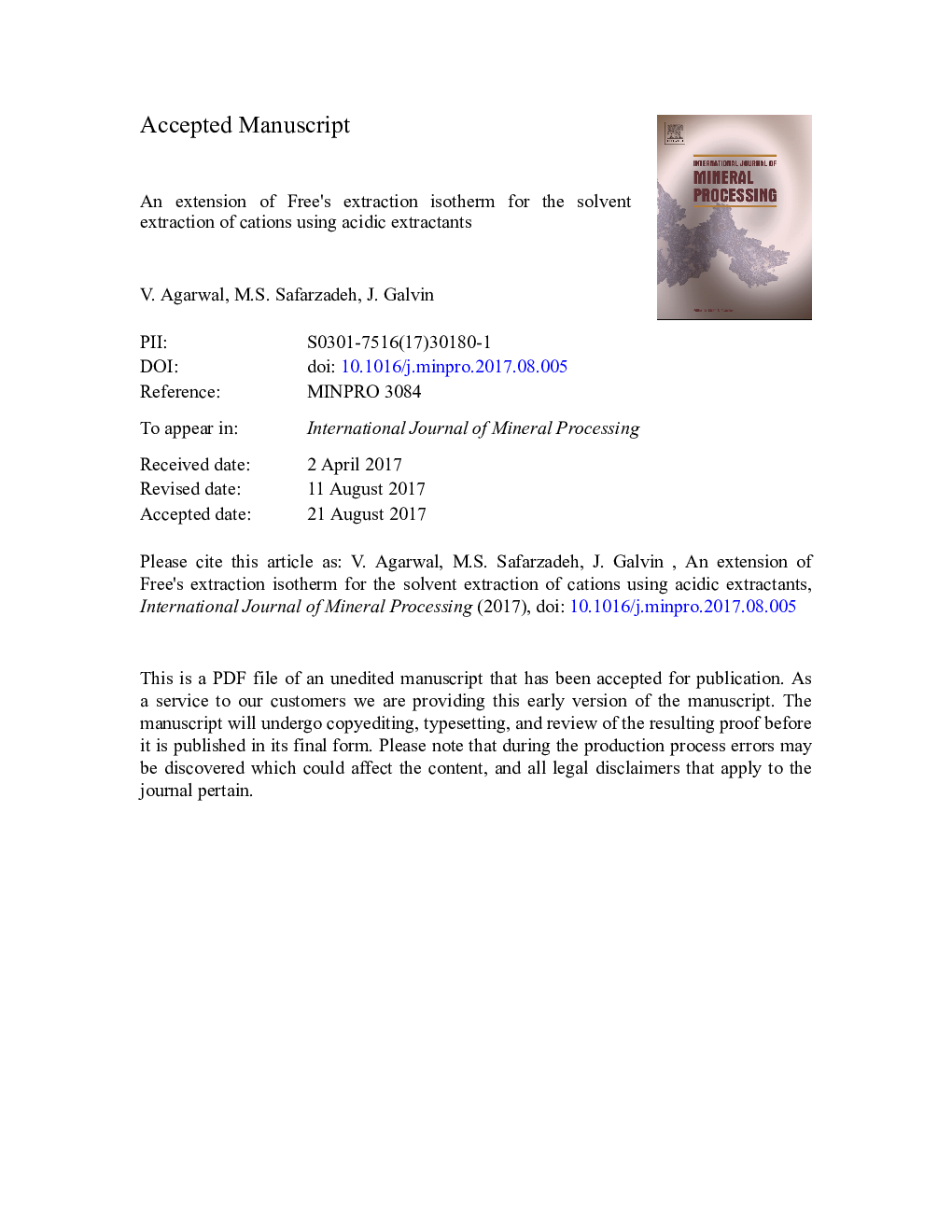 An extension of Free's extraction isotherm for the solvent extraction of cations using acidic extractants