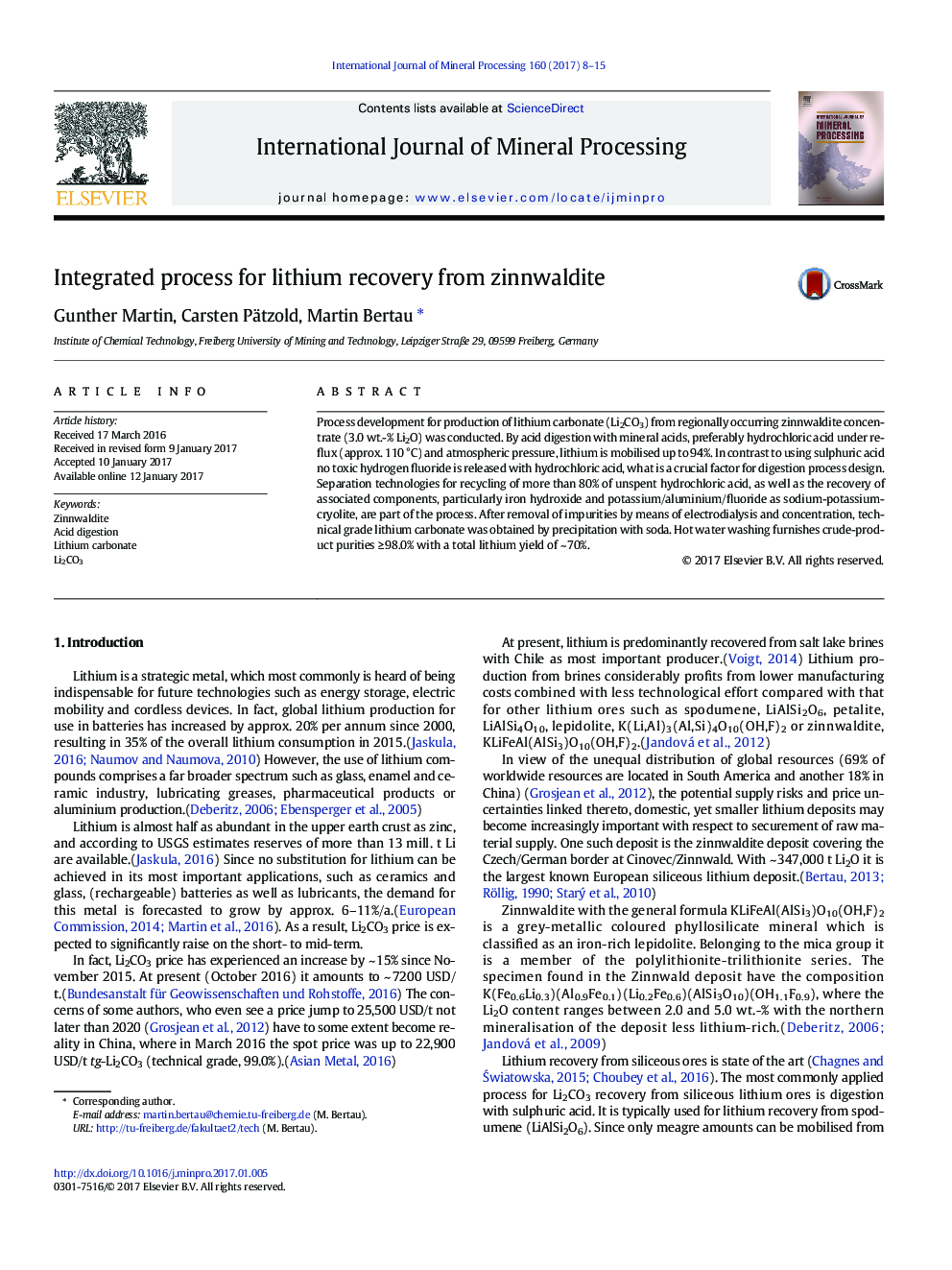 Integrated process for lithium recovery from zinnwaldite