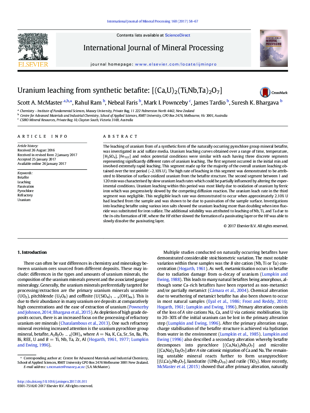 Uranium leaching from synthetic betafite: [(Ca,U)2(Ti,Nb,Ta)2O7]