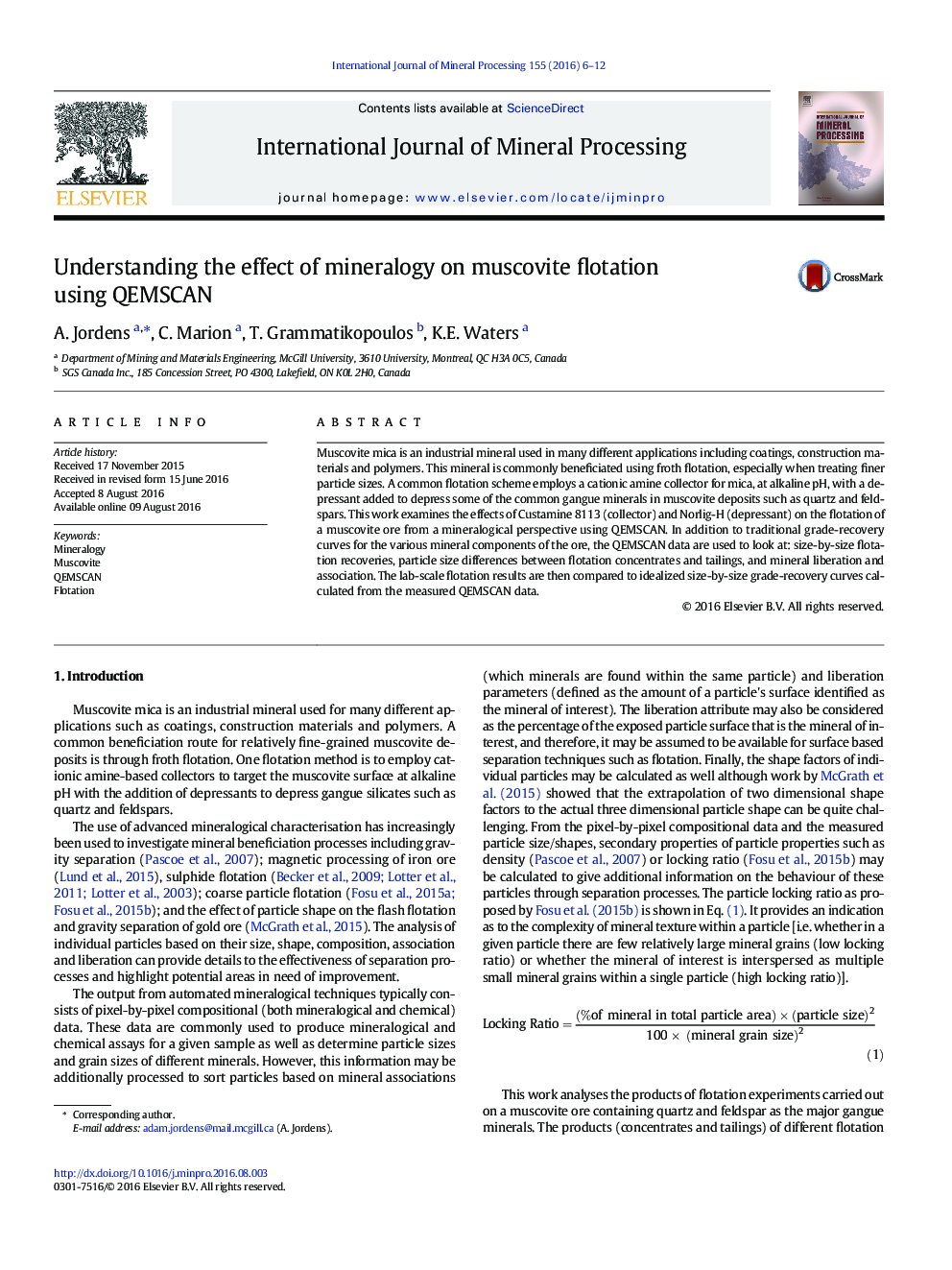 Understanding the effect of mineralogy on muscovite flotation using QEMSCAN