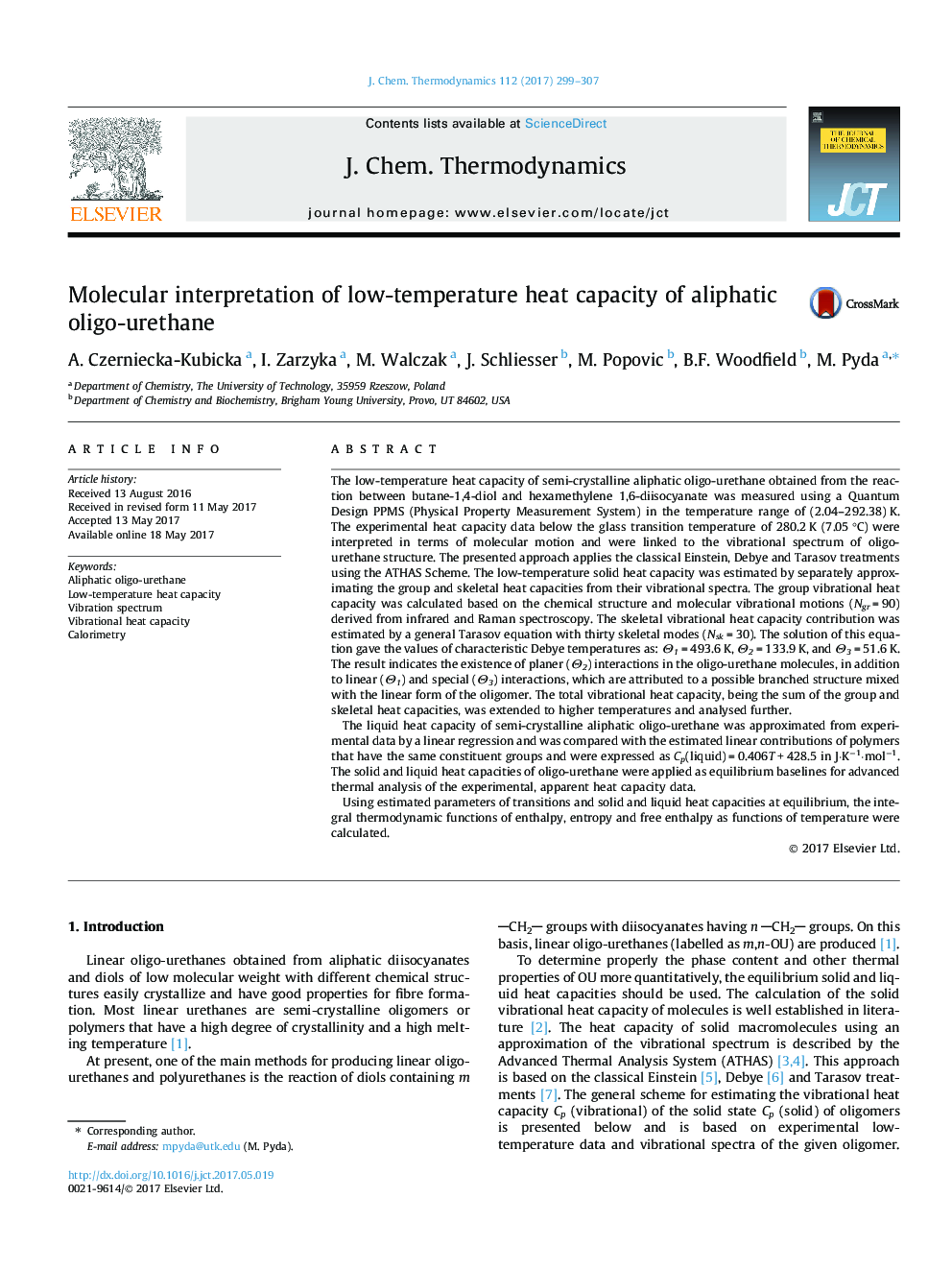 Molecular interpretation of low-temperature heat capacity of aliphatic oligo-urethane