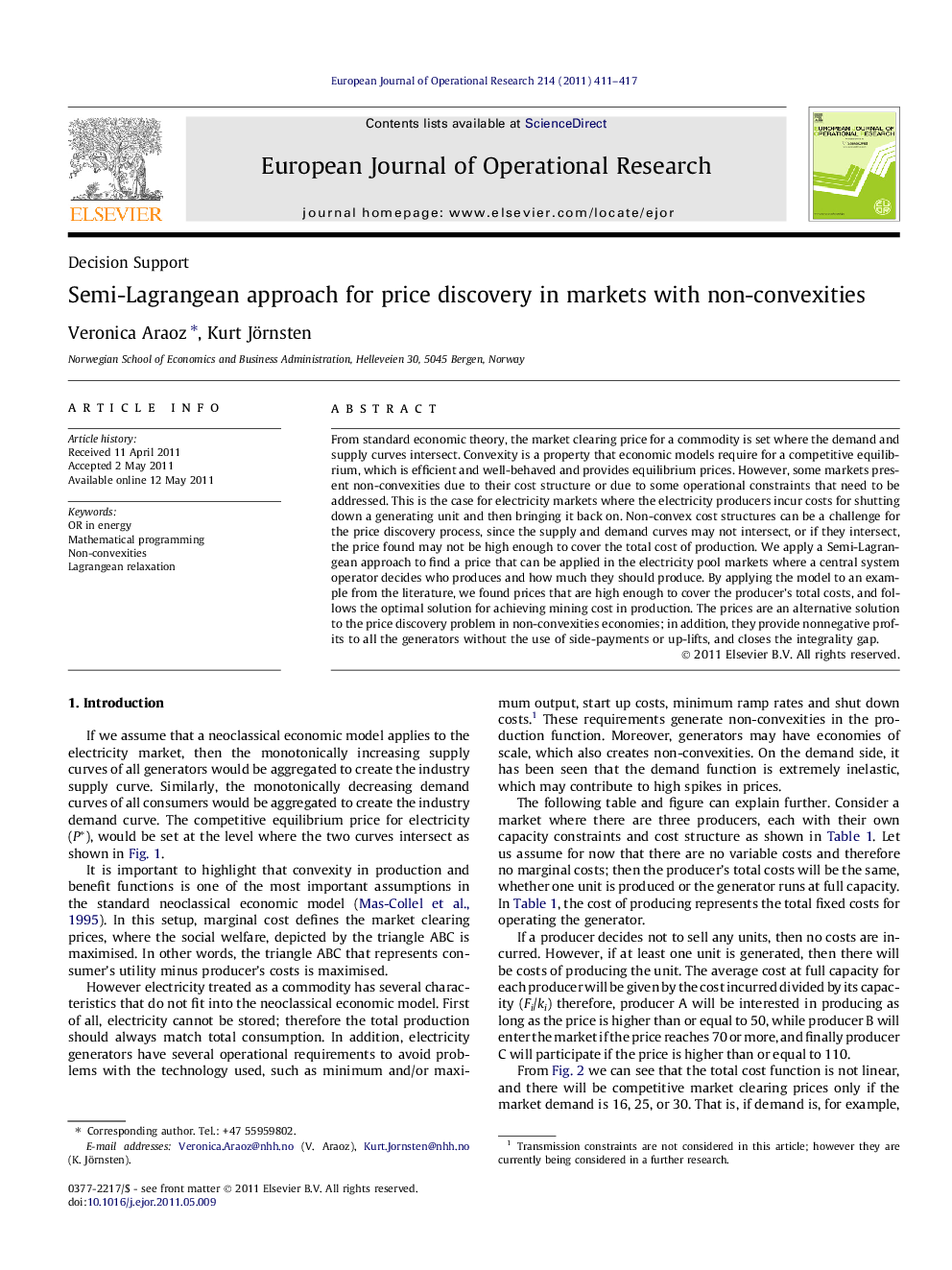 Semi-Lagrangean approach for price discovery in markets with non-convexities