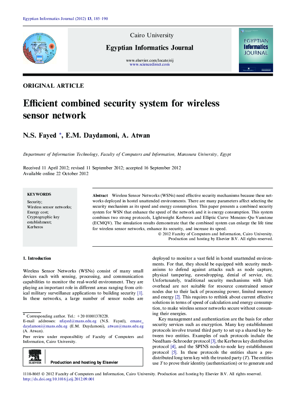 Efficient combined security system for wireless sensor network 