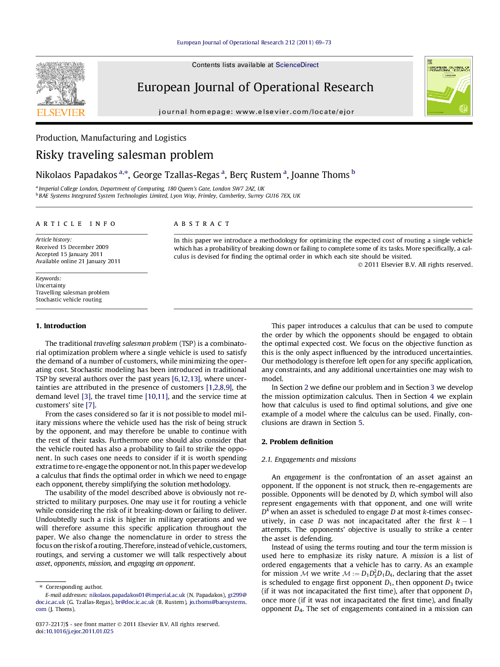 Risky traveling salesman problem