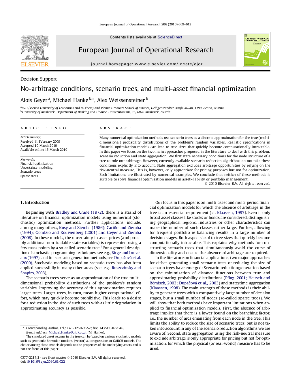 No-arbitrage conditions, scenario trees, and multi-asset financial optimization