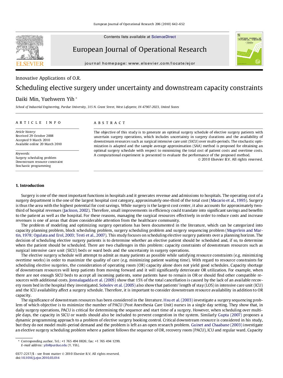 Scheduling elective surgery under uncertainty and downstream capacity constraints