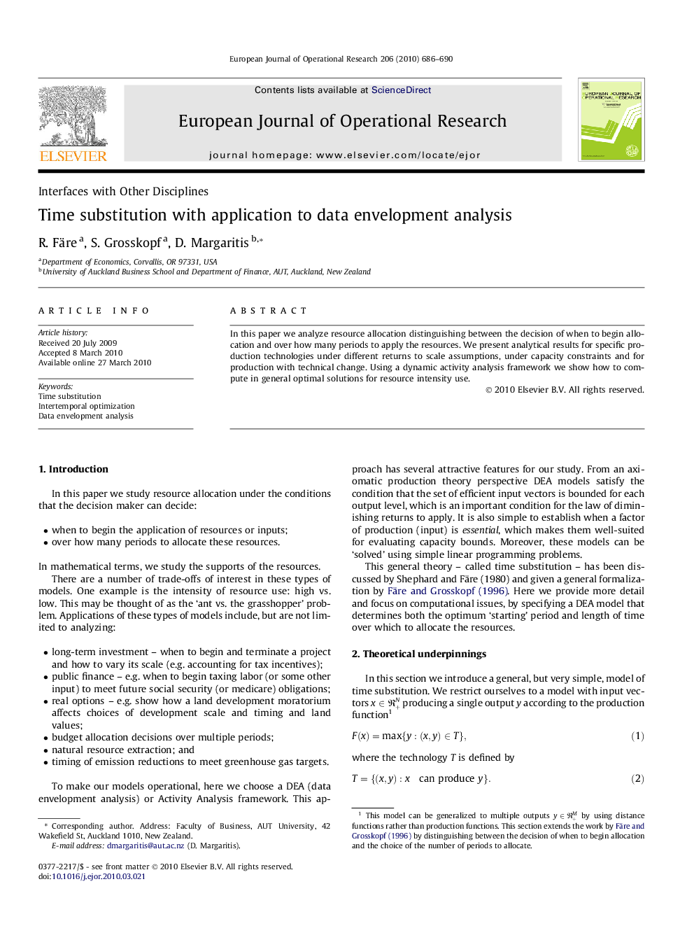 Time substitution with application to data envelopment analysis