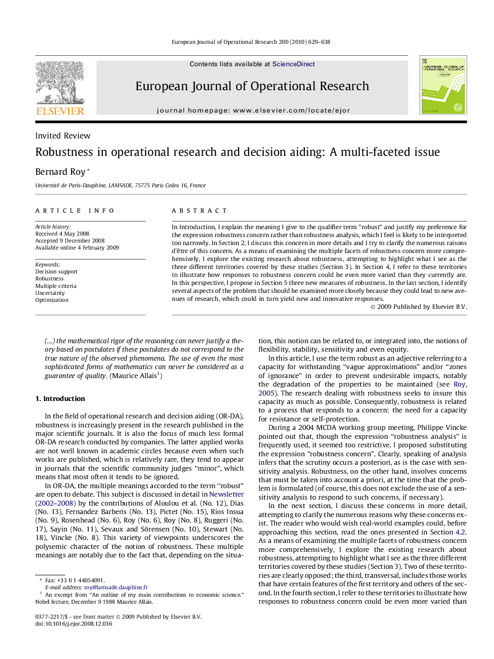 Robustness in operational research and decision aiding: A multi-faceted issue