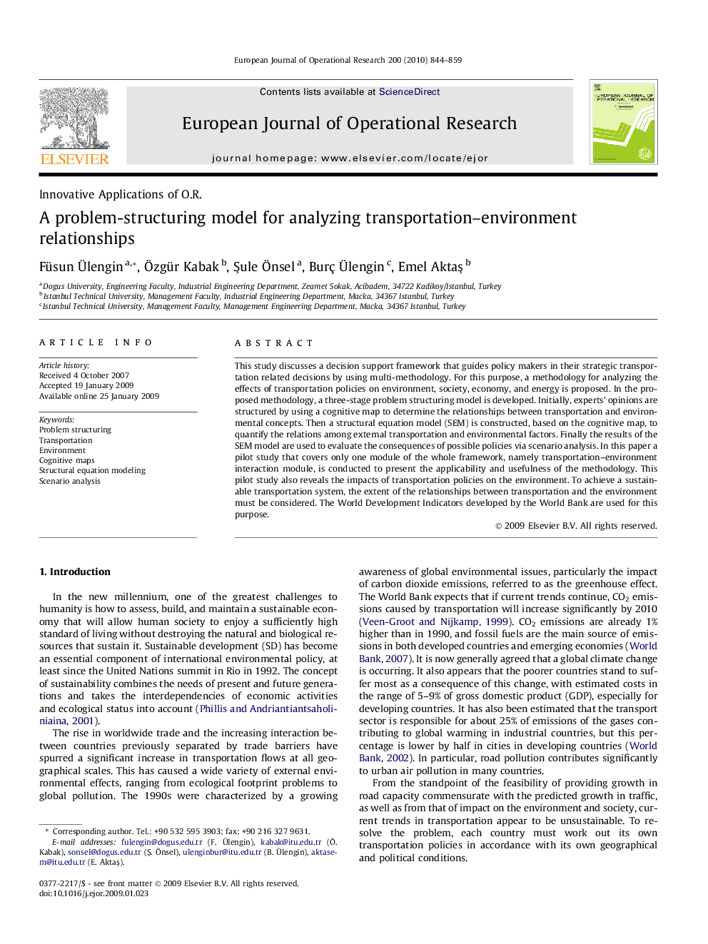 A problem-structuring model for analyzing transportation–environment relationships