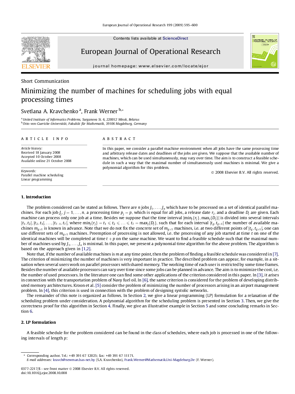 عکس صفحه اول مقاله: Minimizing the number of machines for scheduling jobs with equal processing times Minimizing the number of machines for scheduling jobs with equal processing times