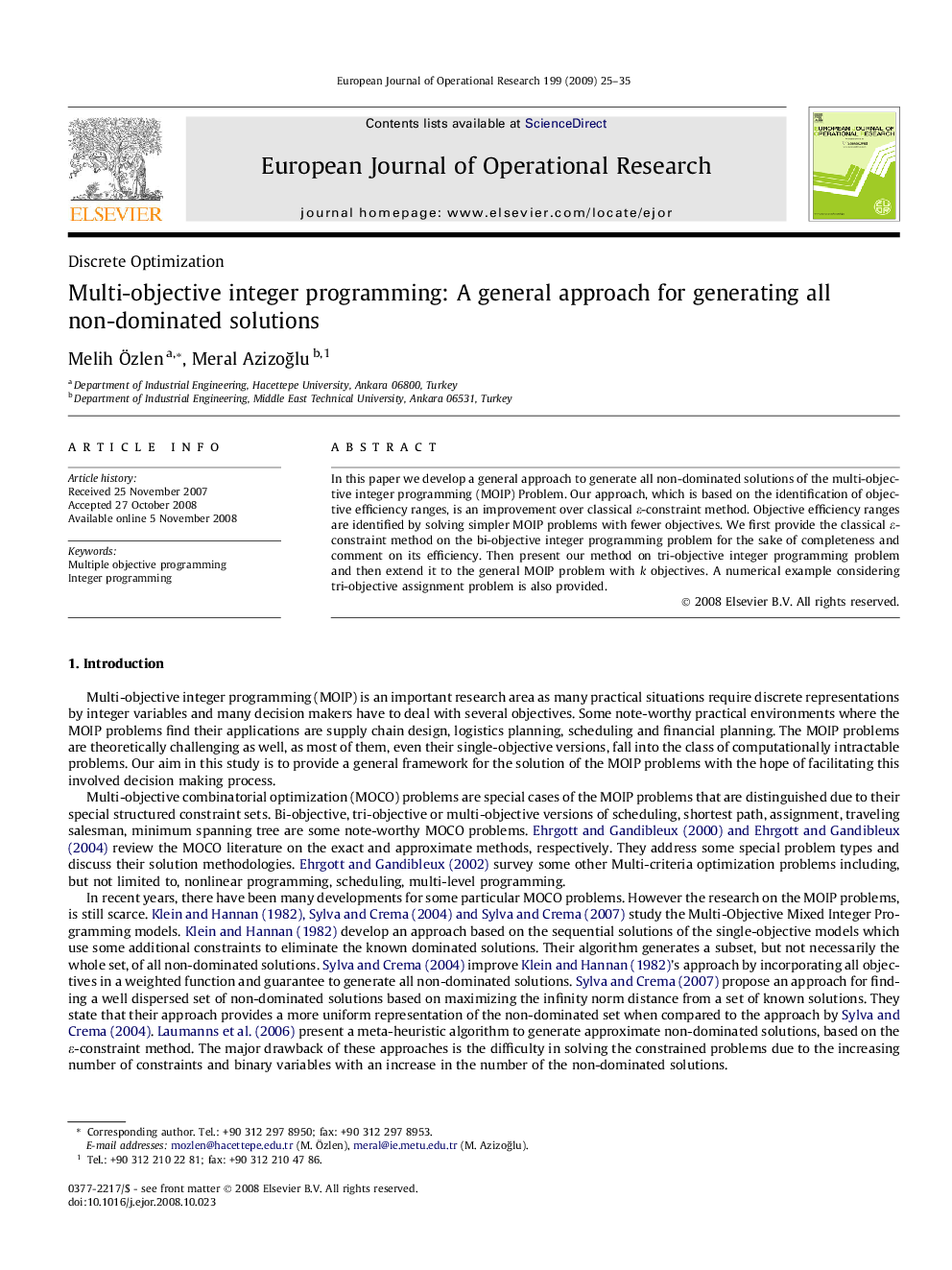 Multi-objective integer programming: A general approach for generating all non-dominated solutions