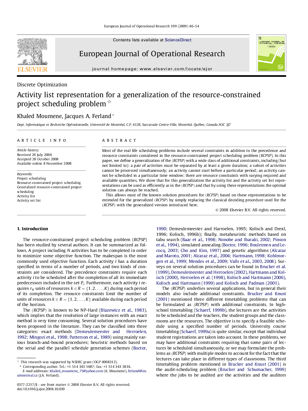 Activity list representation for a generalization of the resource-constrained project scheduling problem 