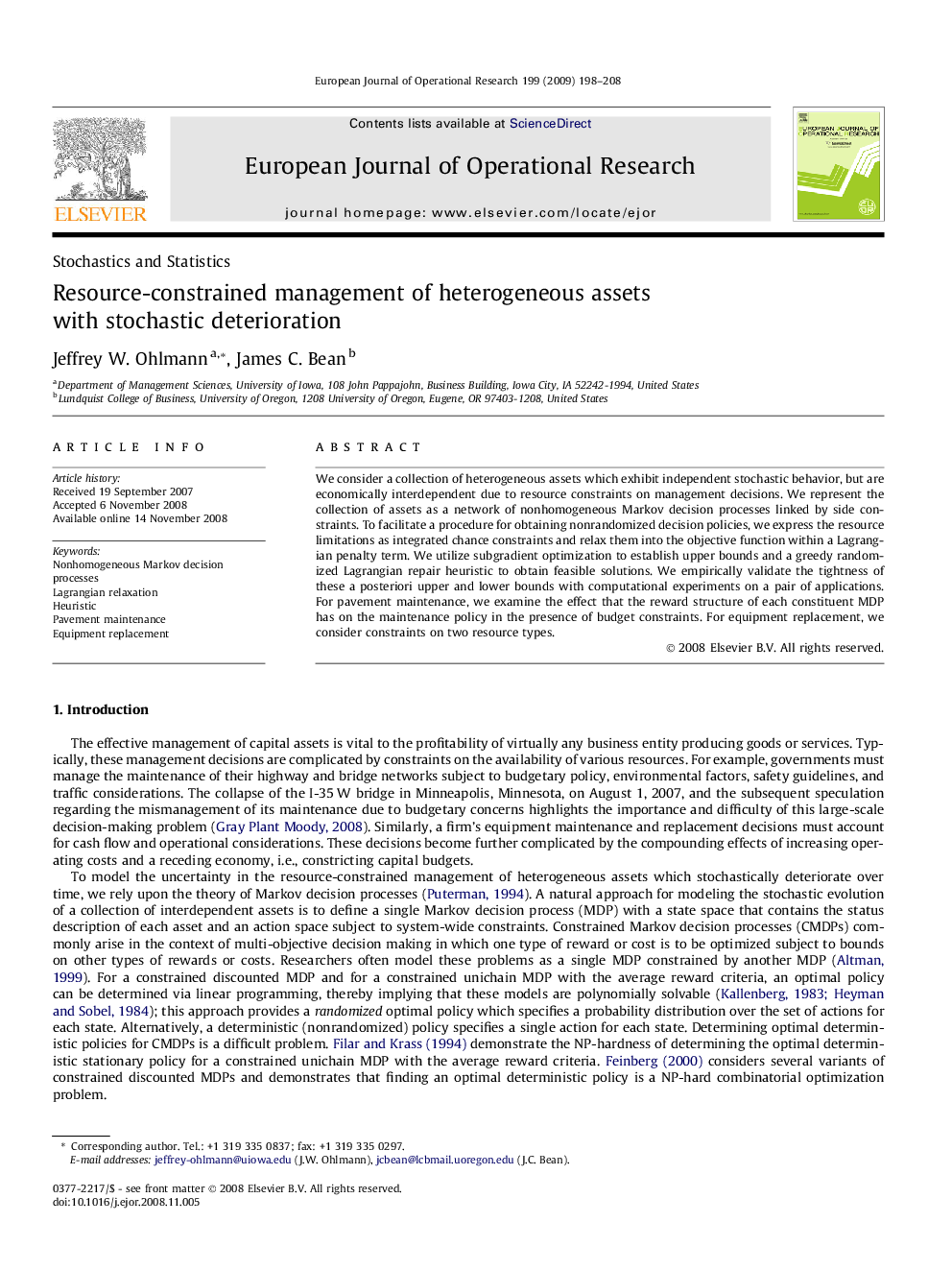 Resource-constrained management of heterogeneous assets with stochastic deterioration