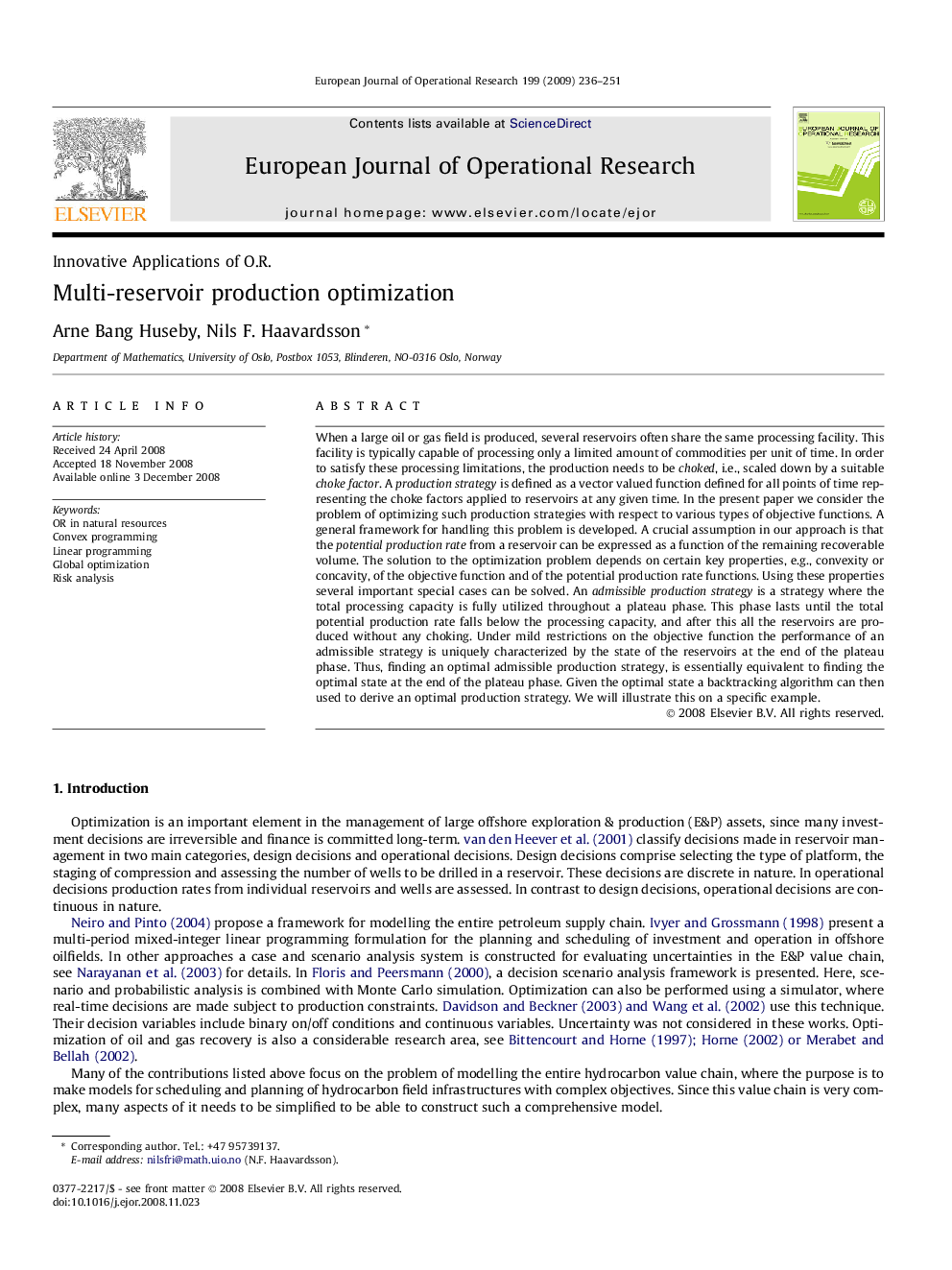 Multi-reservoir production optimization