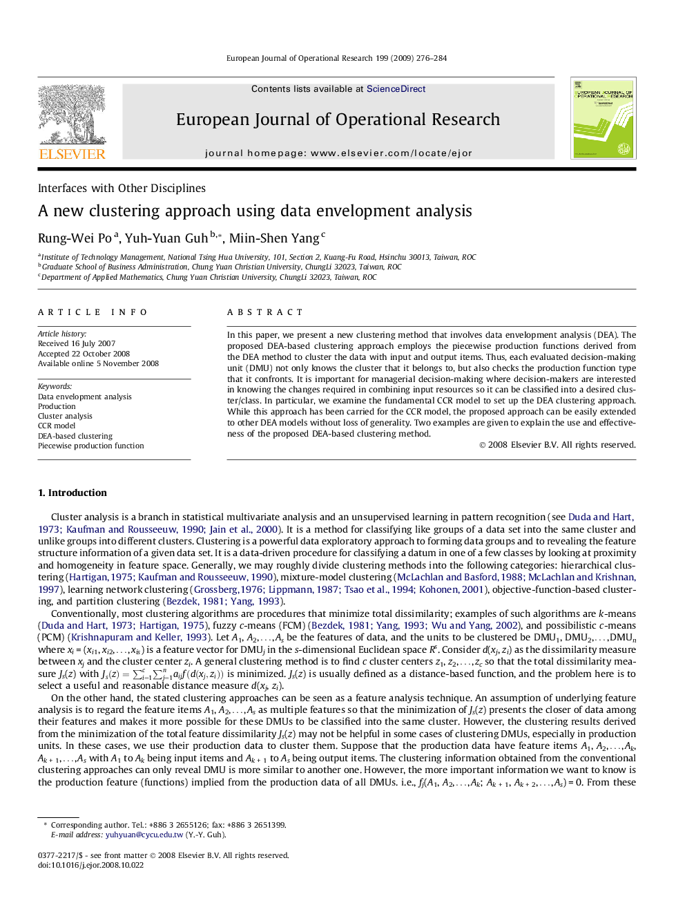 A new clustering approach using data envelopment analysis