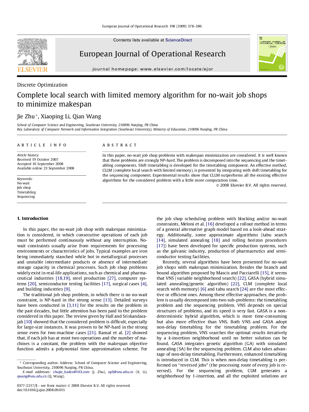 Complete local search with limited memory algorithm for no-wait job shops to minimize makespan