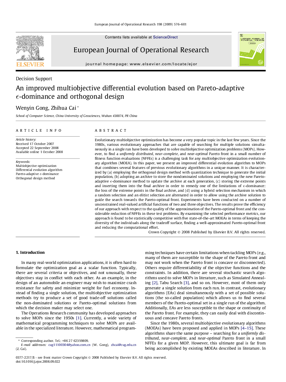 An improved multiobjective differential evolution based on Pareto-adaptive ϵϵ-dominance and orthogonal design