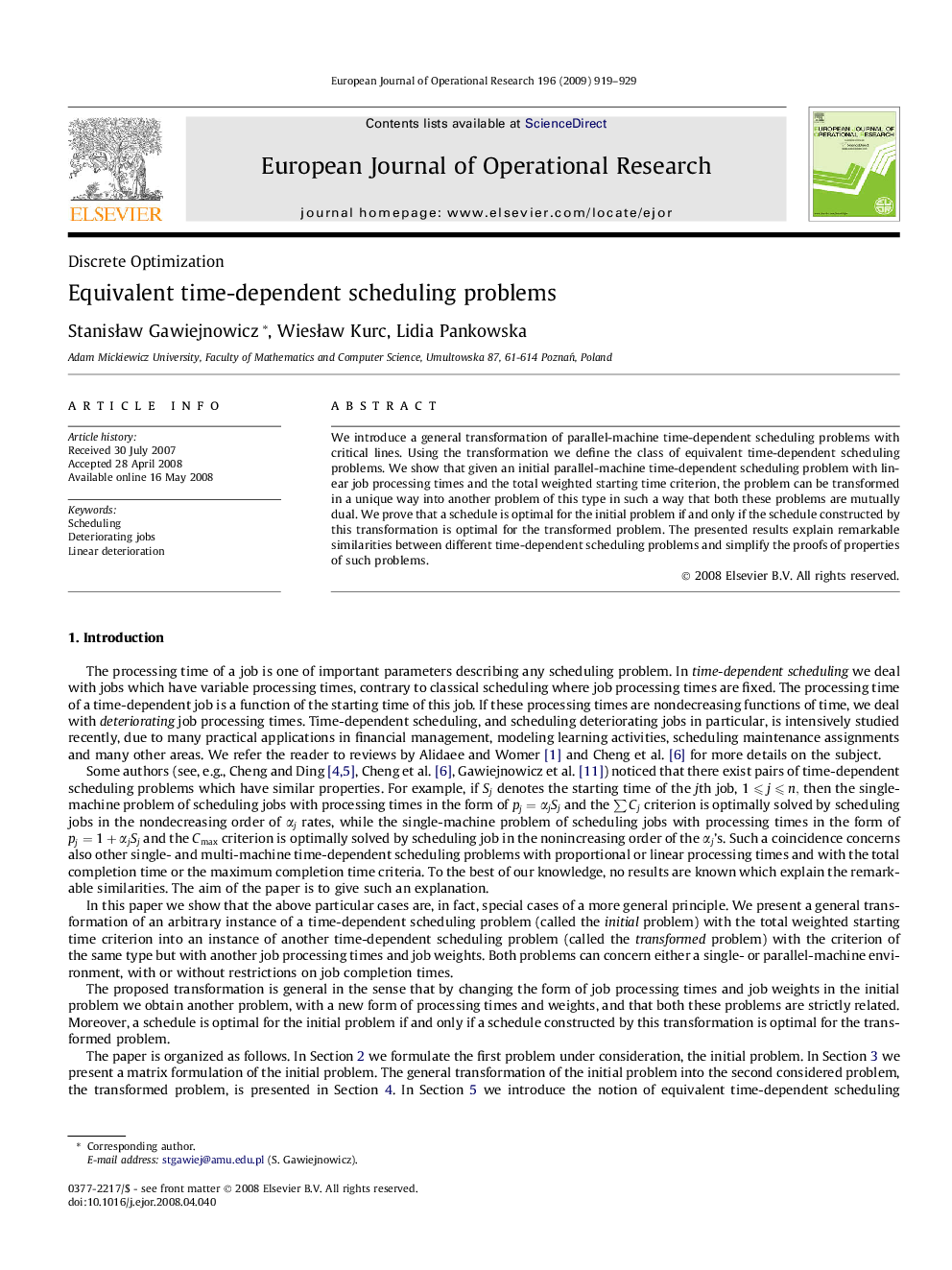 Equivalent time-dependent scheduling problems