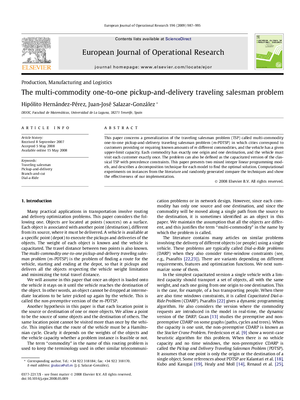 The multi-commodity one-to-one pickup-and-delivery traveling salesman problem