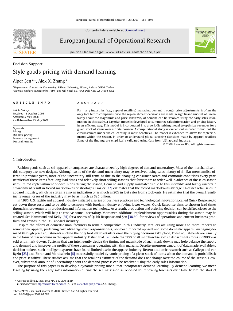 Style goods pricing with demand learning