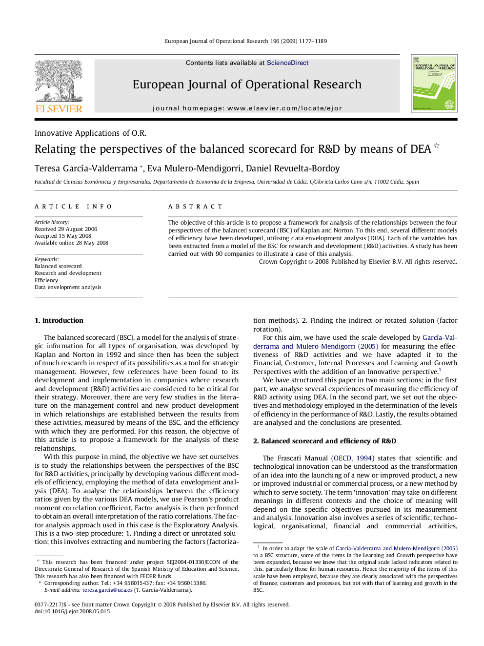 Relating the perspectives of the balanced scorecard for R&D by means of DEA 