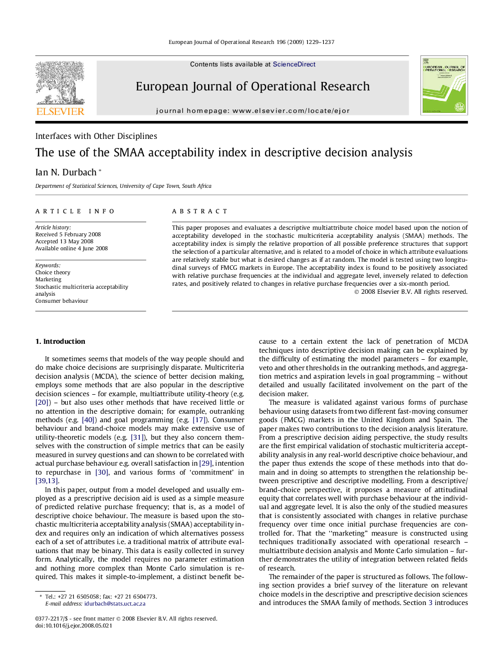 The use of the SMAA acceptability index in descriptive decision analysis