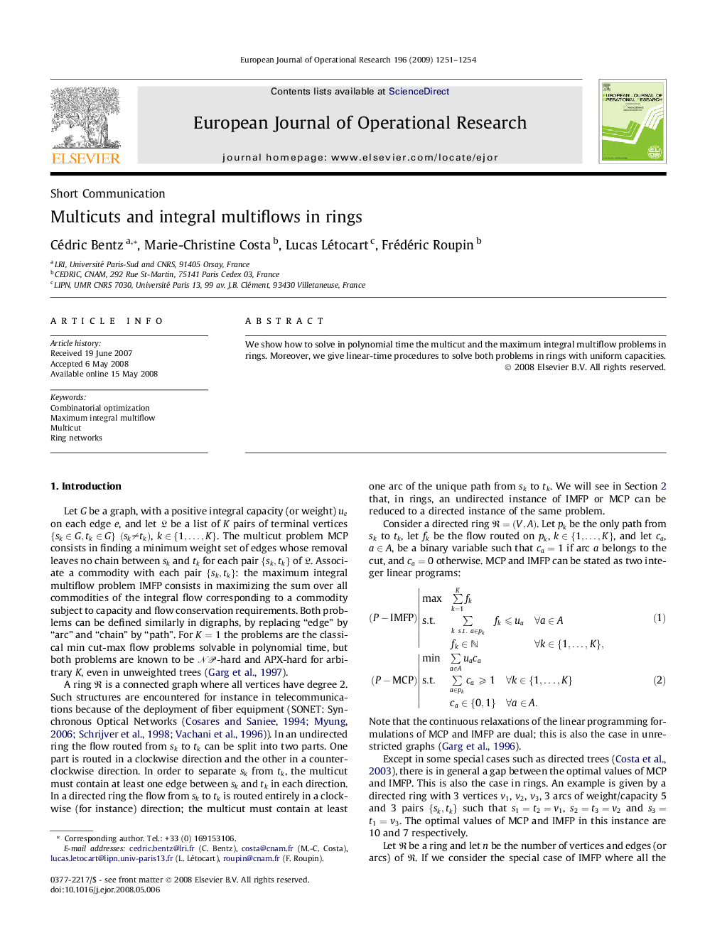 Multicuts and integral multiflows in rings