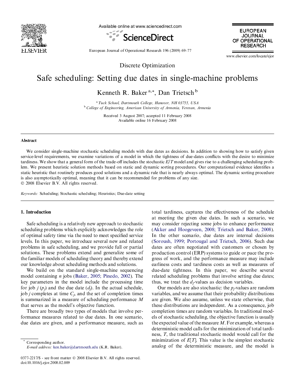 Safe scheduling: Setting due dates in single-machine problems