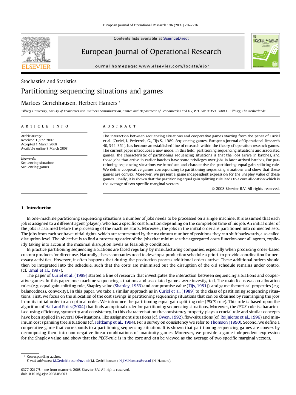 Partitioning sequencing situations and games