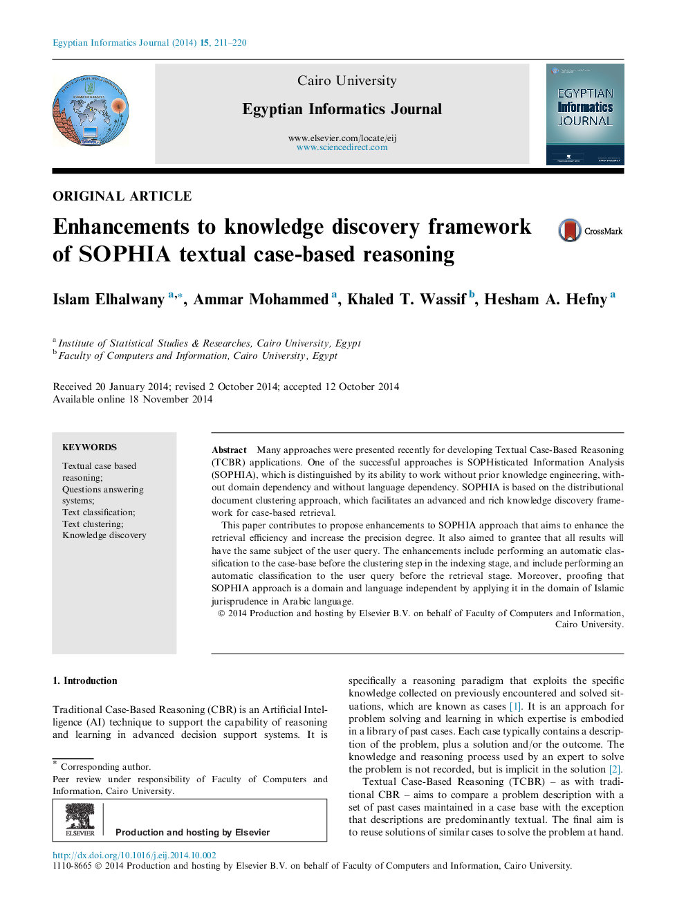 Enhancements to knowledge discovery framework of SOPHIA textual case-based reasoning 