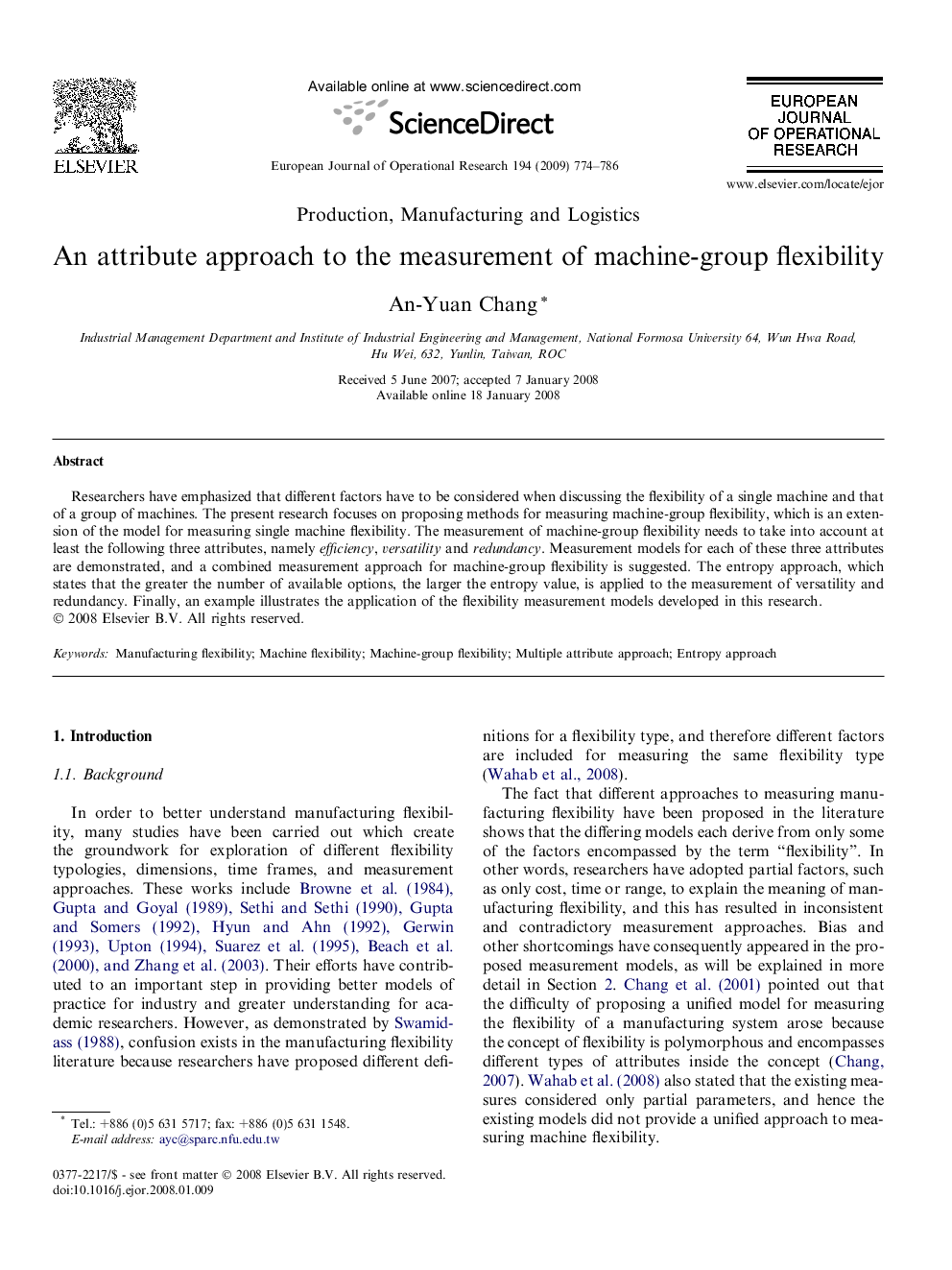 An attribute approach to the measurement of machine-group flexibility