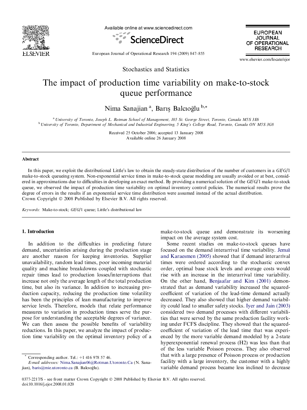 The impact of production time variability on make-to-stock queue performance